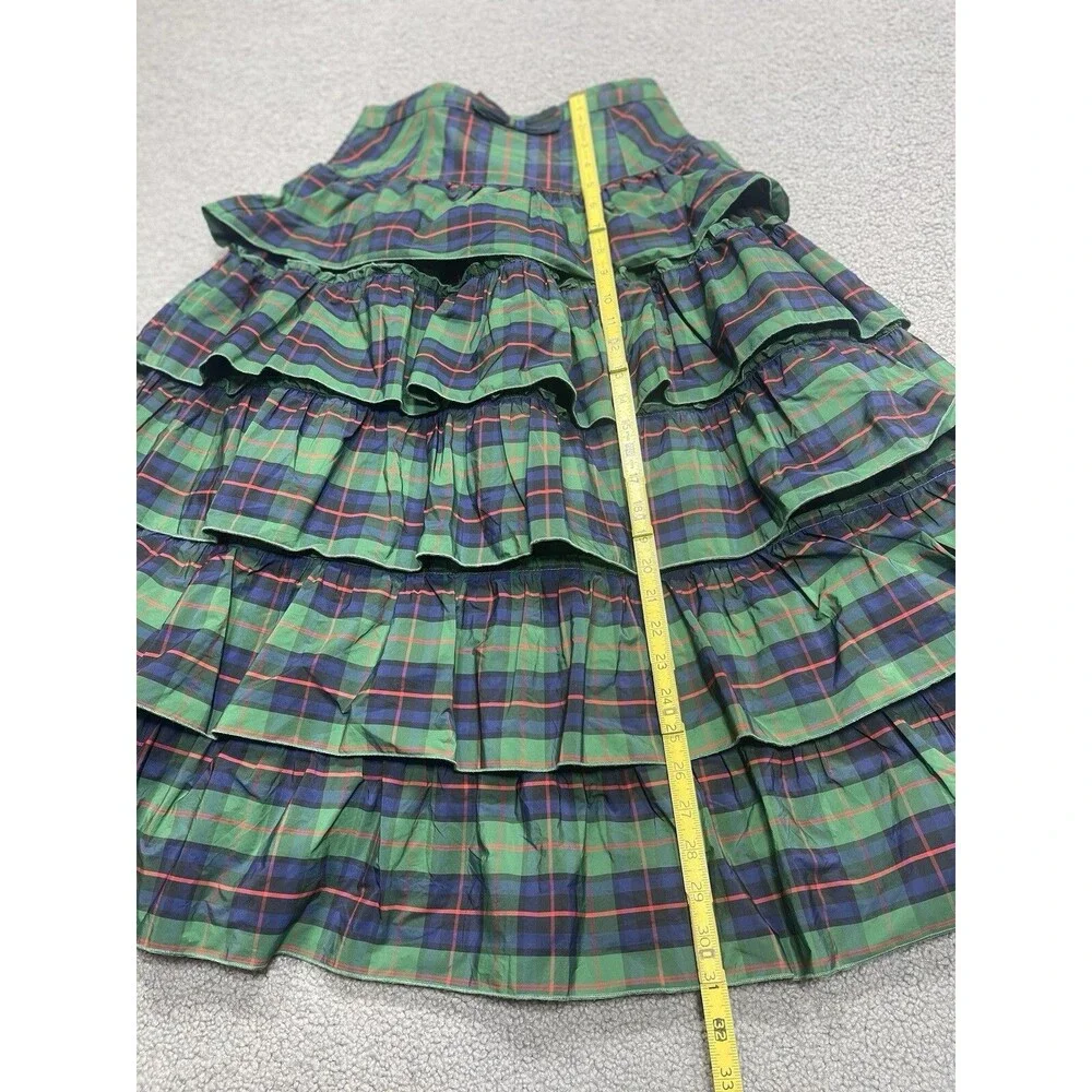 Urban Outfitters Midi Skirt Rainee Tiered Green Plaid Preppy Vacay Small New